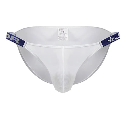 White mesh thong bikini with navy blue elastic waistband featuring star and lettering design jor 2236 frost bikini