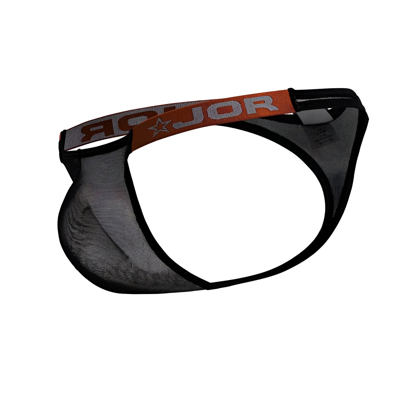 Black mesh brief with orange and gray jor branded waistband from jor 2238 frost thongs color black collection