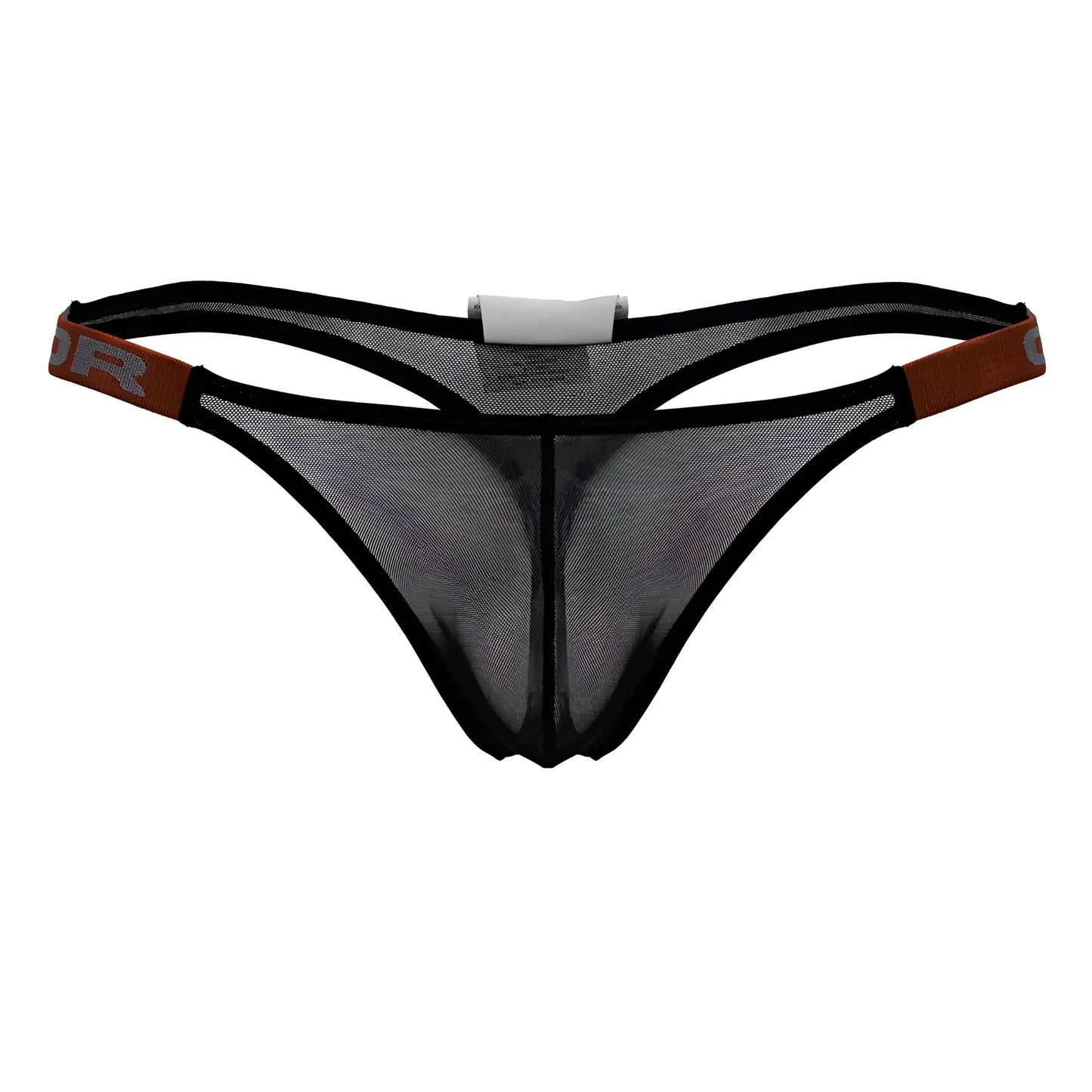Black mesh thong jor 2238 frost thongs with brown elastic waistband and black trim showing front side details