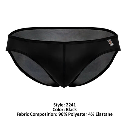 Black mesh jor 2241 origin briefs with smooth solid black waistband and leg openings front view