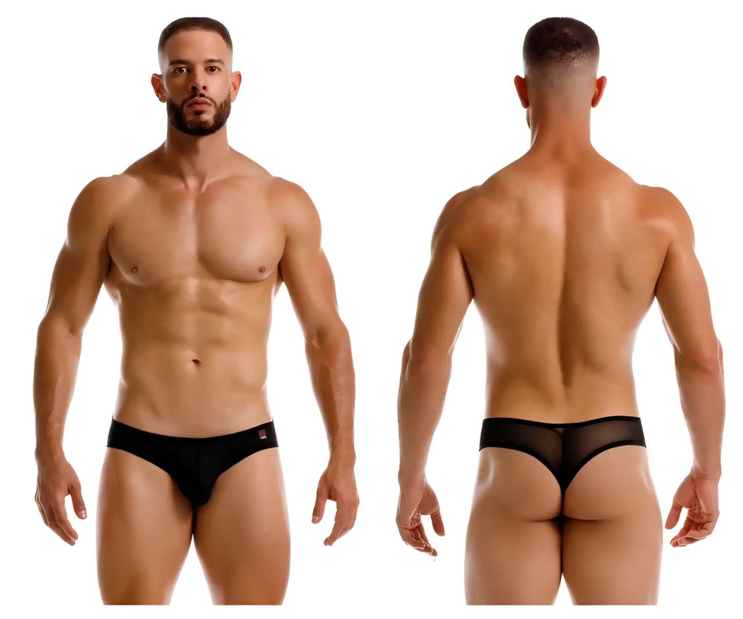 Black mesh jor 2242 origin thong with solid black waistband and small red logo on the left side