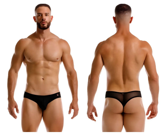 Black mesh jor 2242 origin thong with solid black waistband and small red logo on the left side
