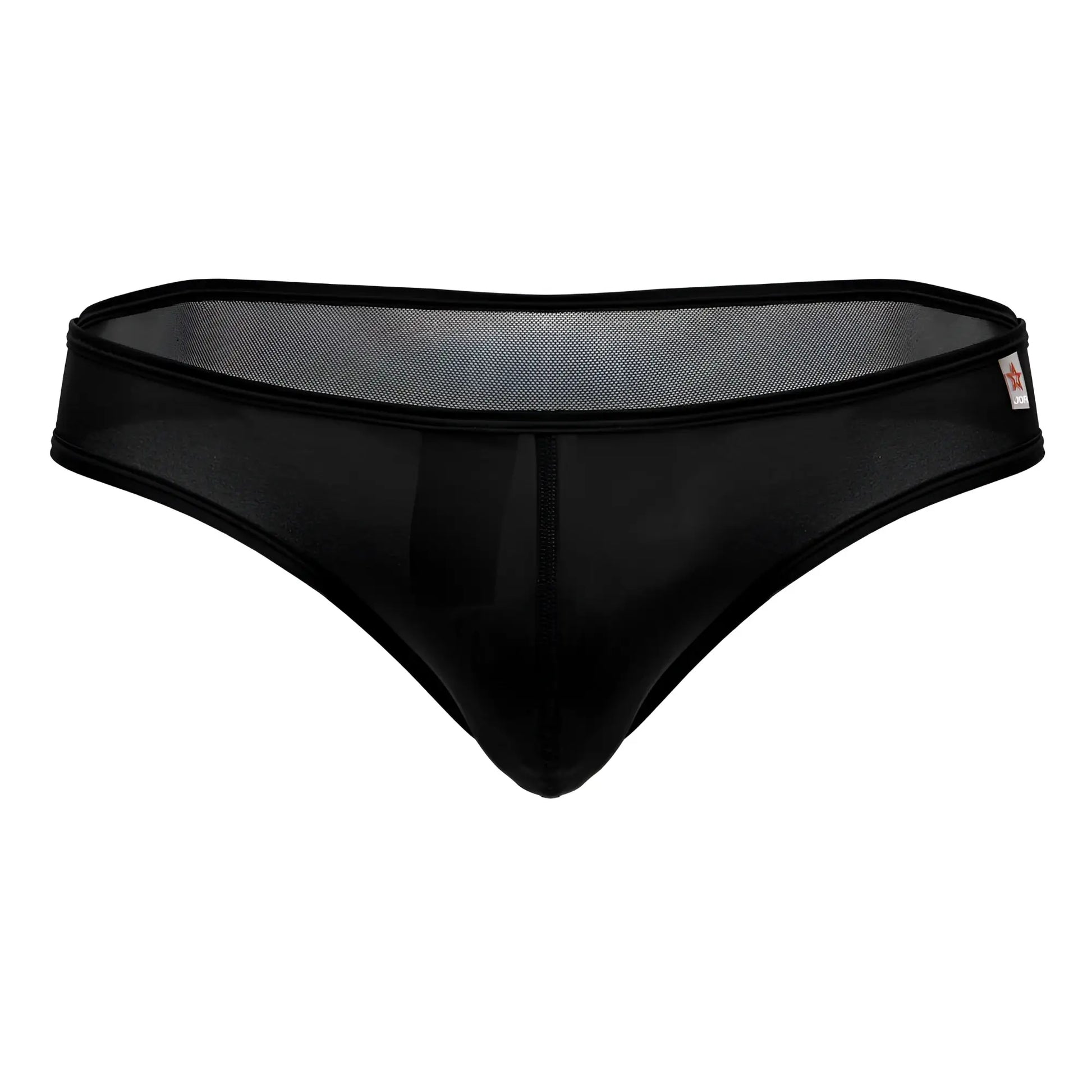 Black jor 2242 origin thong featuring mesh with a smooth opaque front panel and reinforced elastic waistband