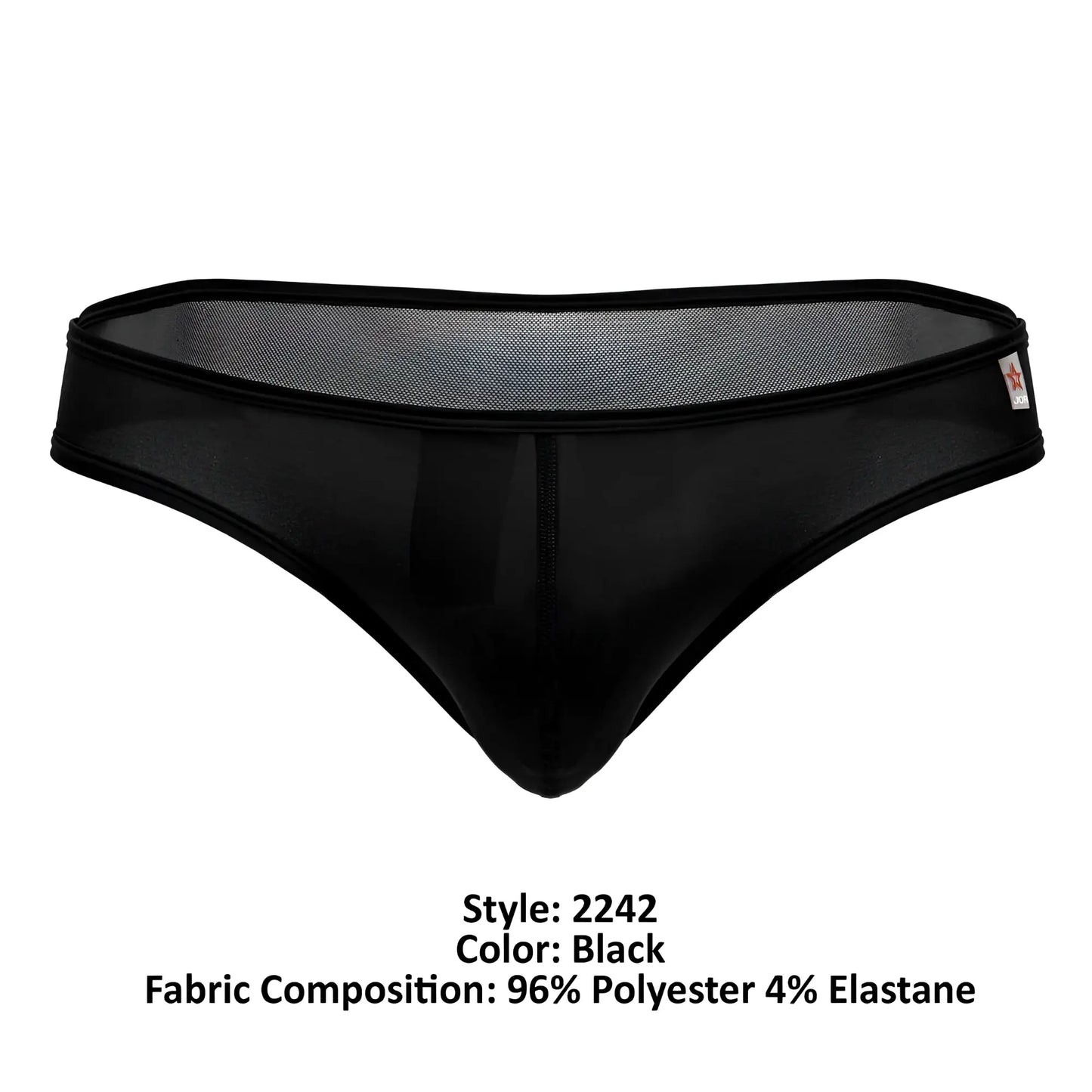 Black mesh JOR 2242 Origin thong with solid waistband and leg openings made from 96 polyester 4 elastane