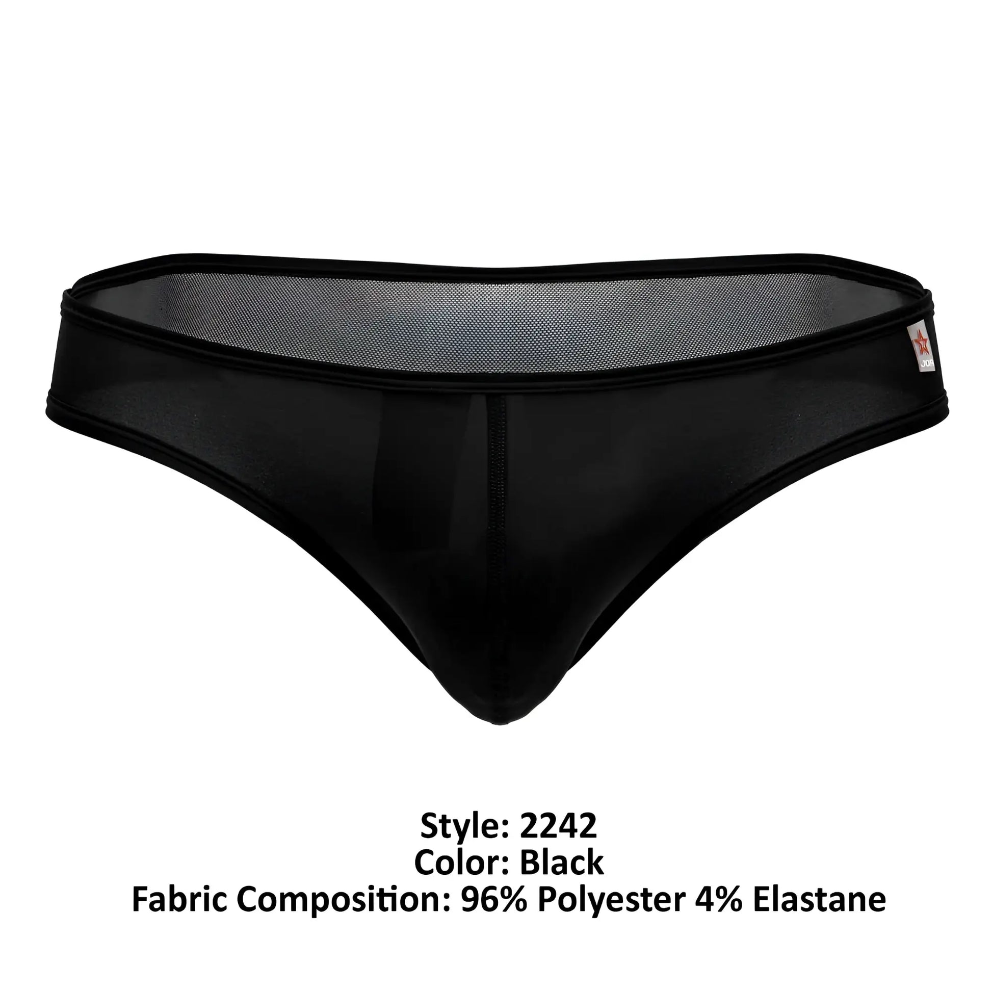 Black mesh JOR 2242 Origin thong with solid waistband and leg openings made from 96 polyester 4 elastane