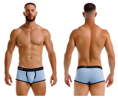 Light blue jor 2243 astra trunks boxer briefs with black trim and jor logo on waistband for comfortable daily wear