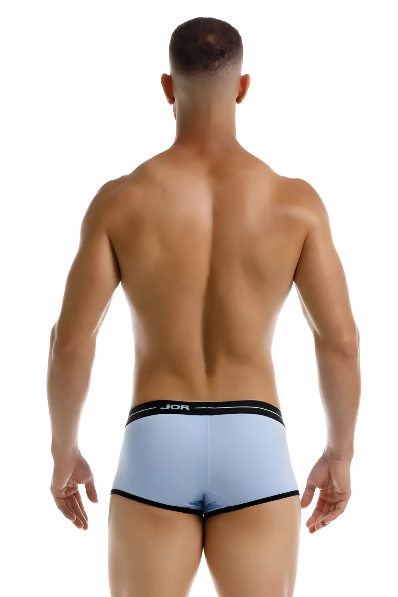 Light blue jor 2243 astra trunks men’s briefs with black trim made from soft breathable fabric