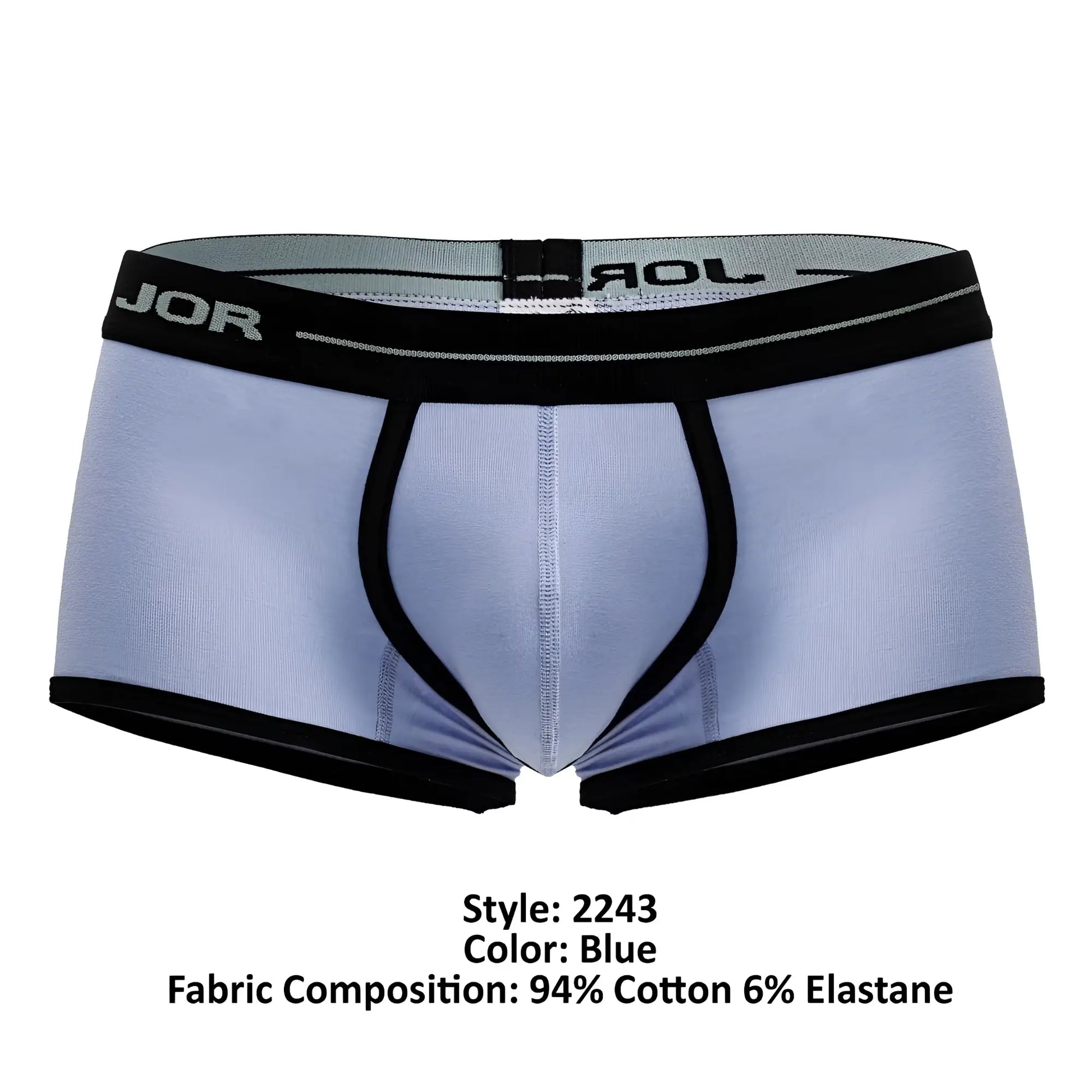 Light blue JOR 2243 Astra trunks men’s briefs with black trim and elastic waistband for comfortable fit