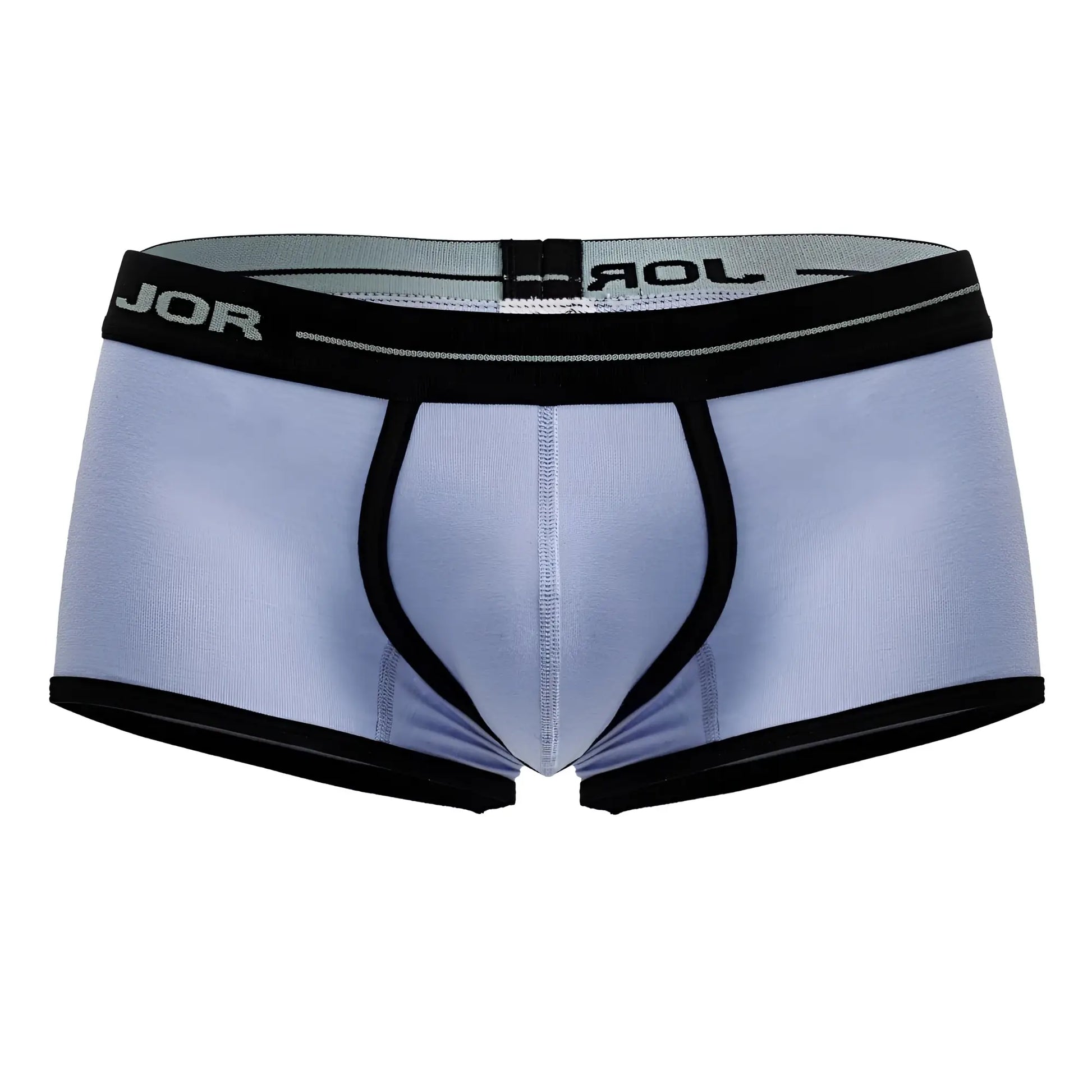 Light blue jor 2243 astra trunks men’s briefs with black trim and waistband detailing in soft breathable fabric