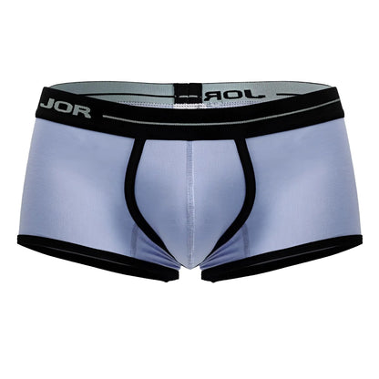 Light blue jor 2243 astra trunks men’s briefs with black trim and waistband detailing in soft breathable fabric
