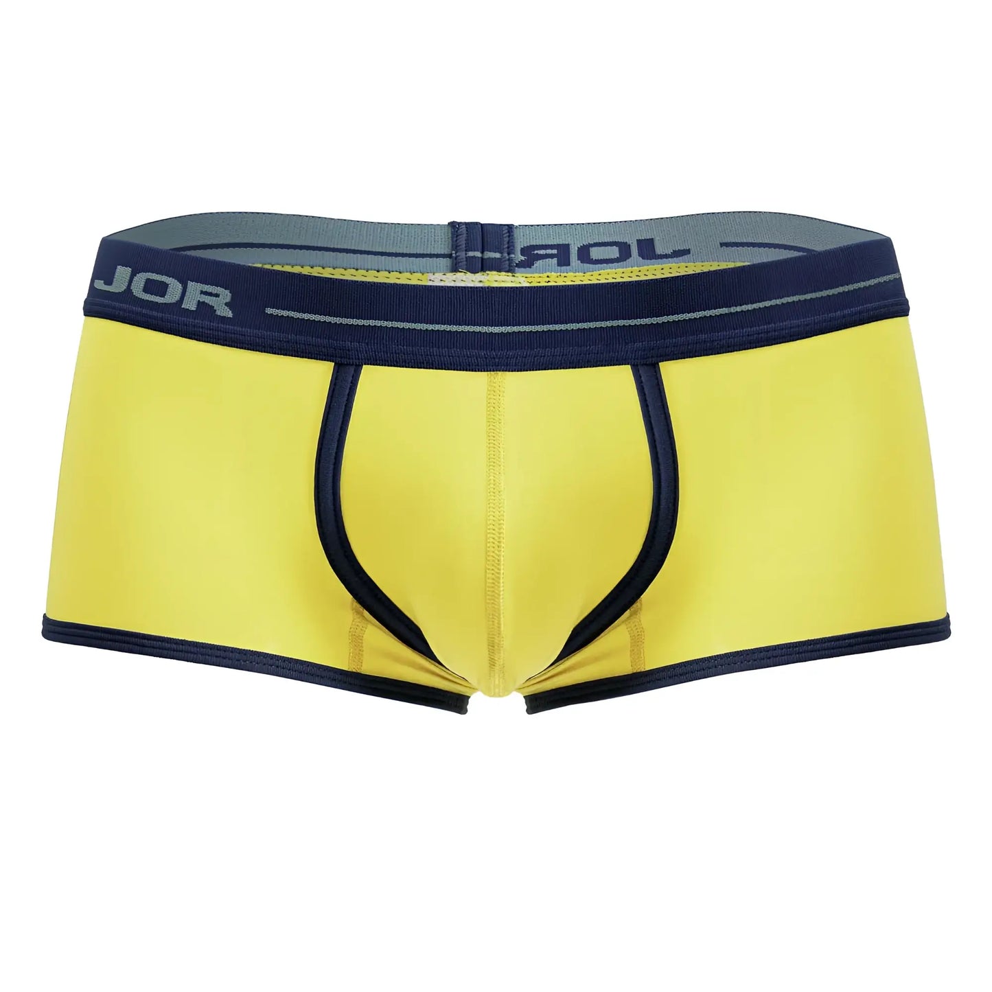 Bright yellow jor 2243 astra trunks briefs with navy blue trim and elastic waistband for comfortable support