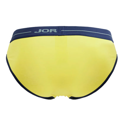 Bright yellow jor 2244 astra briefs for men with navy blue waistband and trim in comfortable fabric