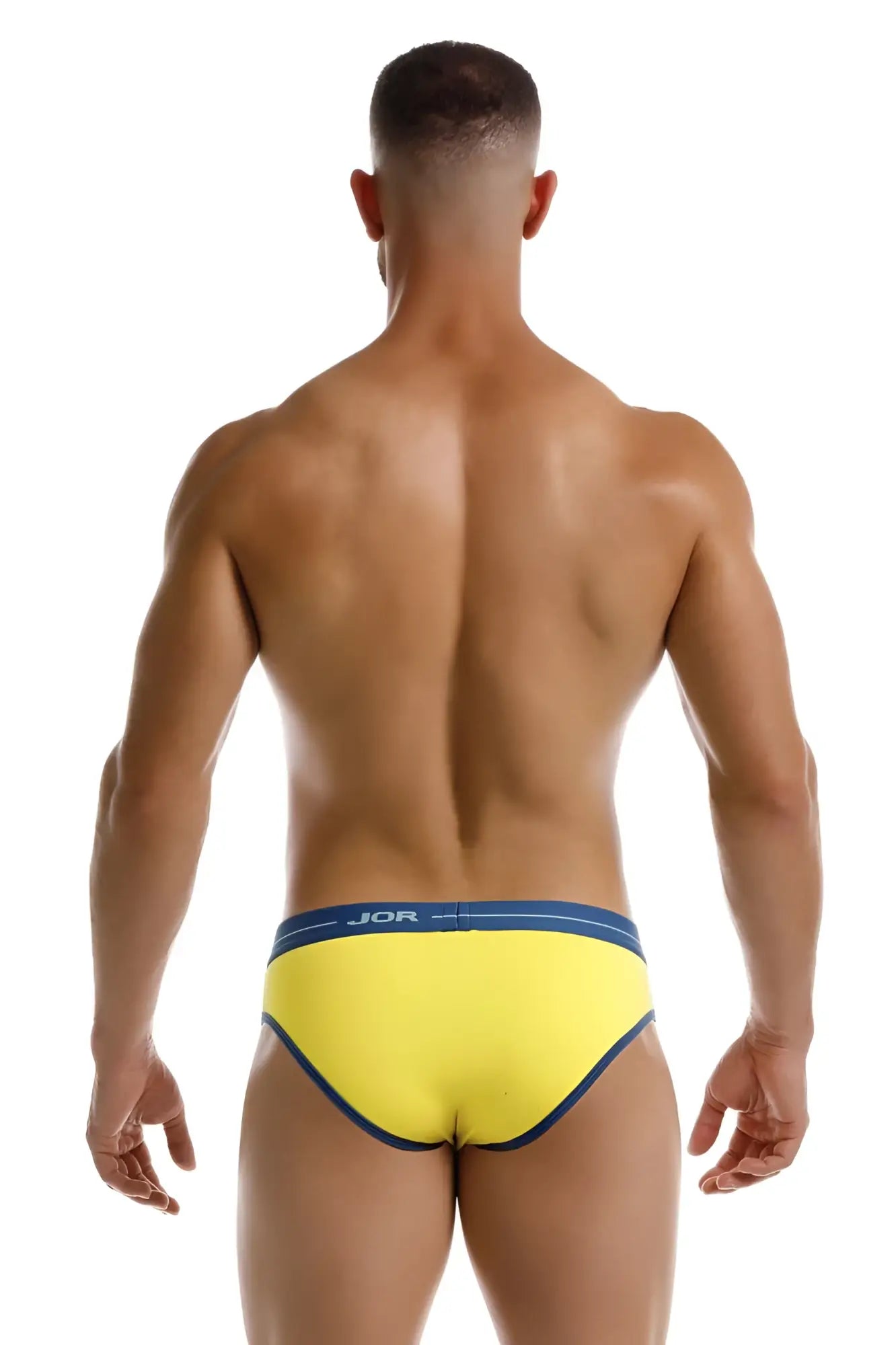 Bright yellow jor 2244 astra briefs with navy blue trim and waistband in soft breathable fabric for daily comfort