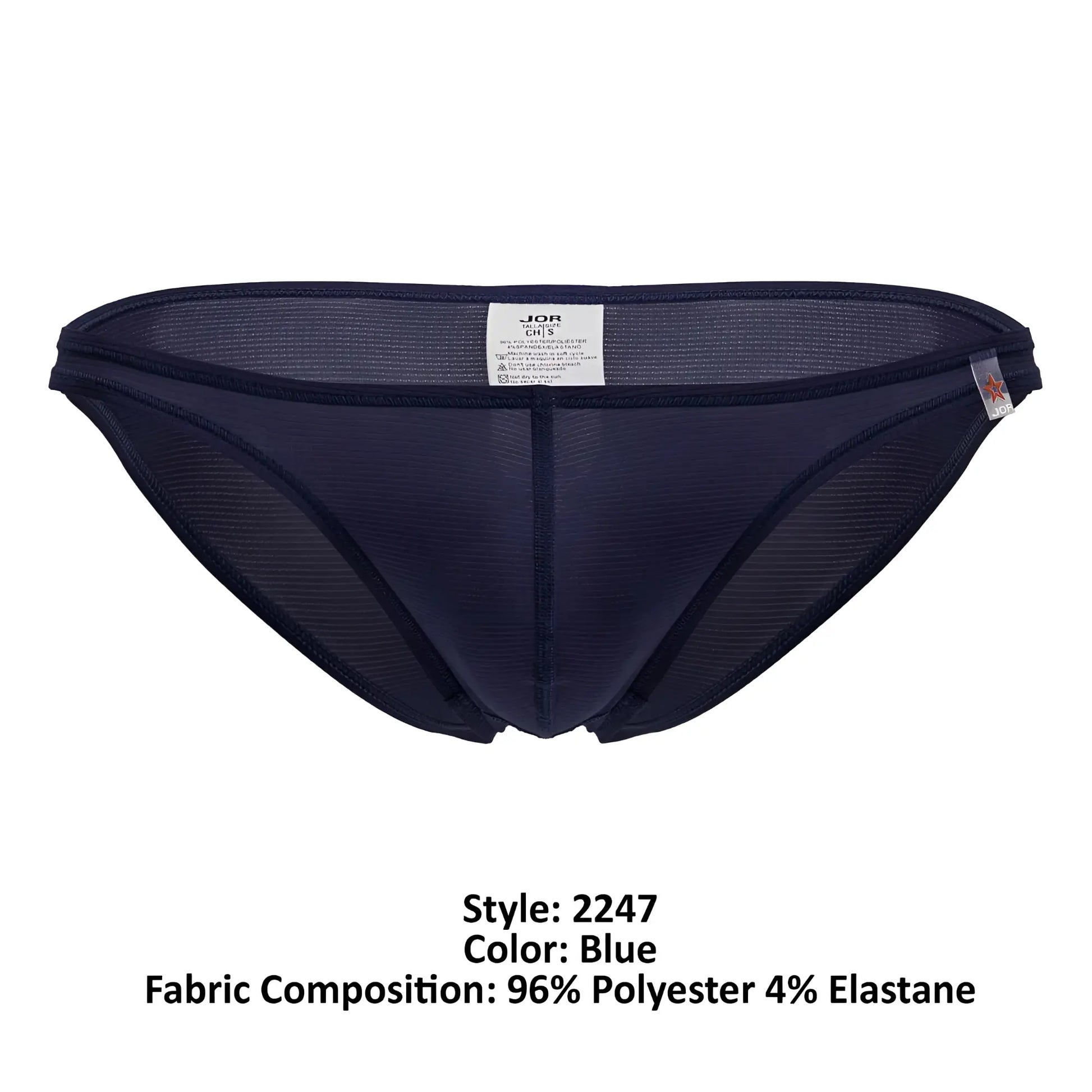 Dark blue jor 2247 cosmo bikini men’s briefs with mesh design made of 96% polyester 4% elastane