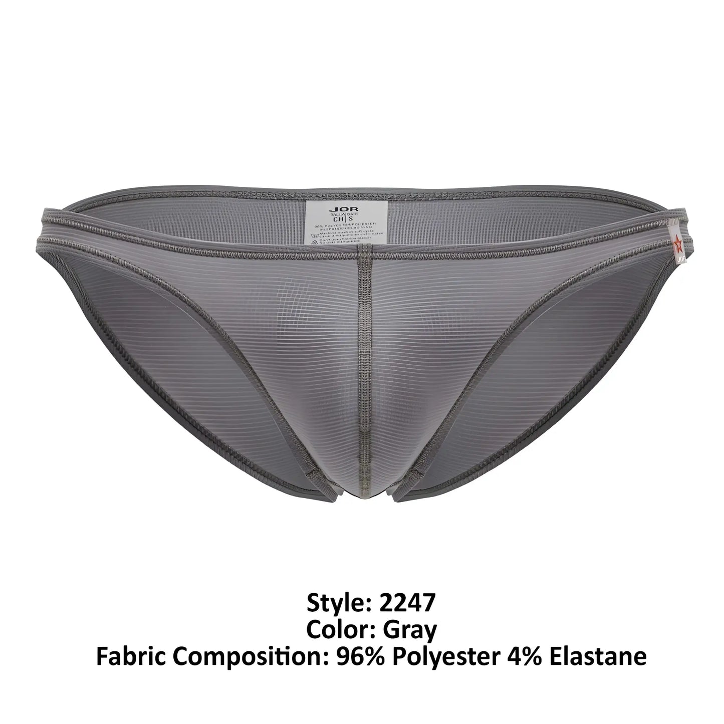 Gray jor 2247 cosmo bikini men’s briefs in textured stretchy fabric blend showing front view