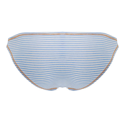 Jor 2249 sour bikini light blue and white striped bottom with gold trim shown from the back side