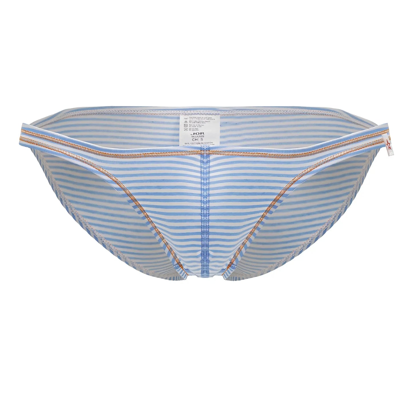 Jor 2249 sour bikini light blue and white striped men’s briefs with gold toned trim for stylish comfort