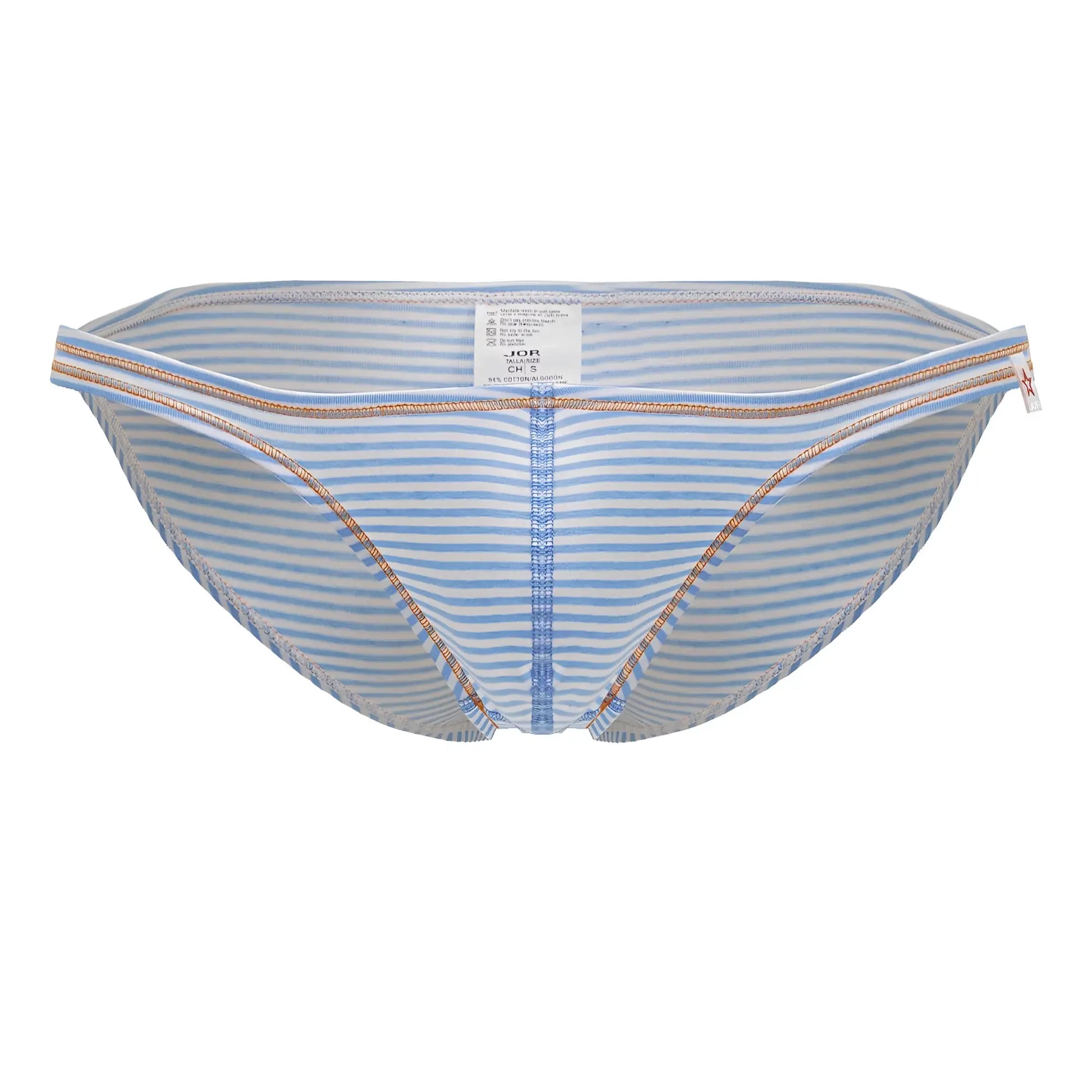 Jor 2249 sour bikini light blue and white striped men’s briefs with gold toned trim for stylish comfort