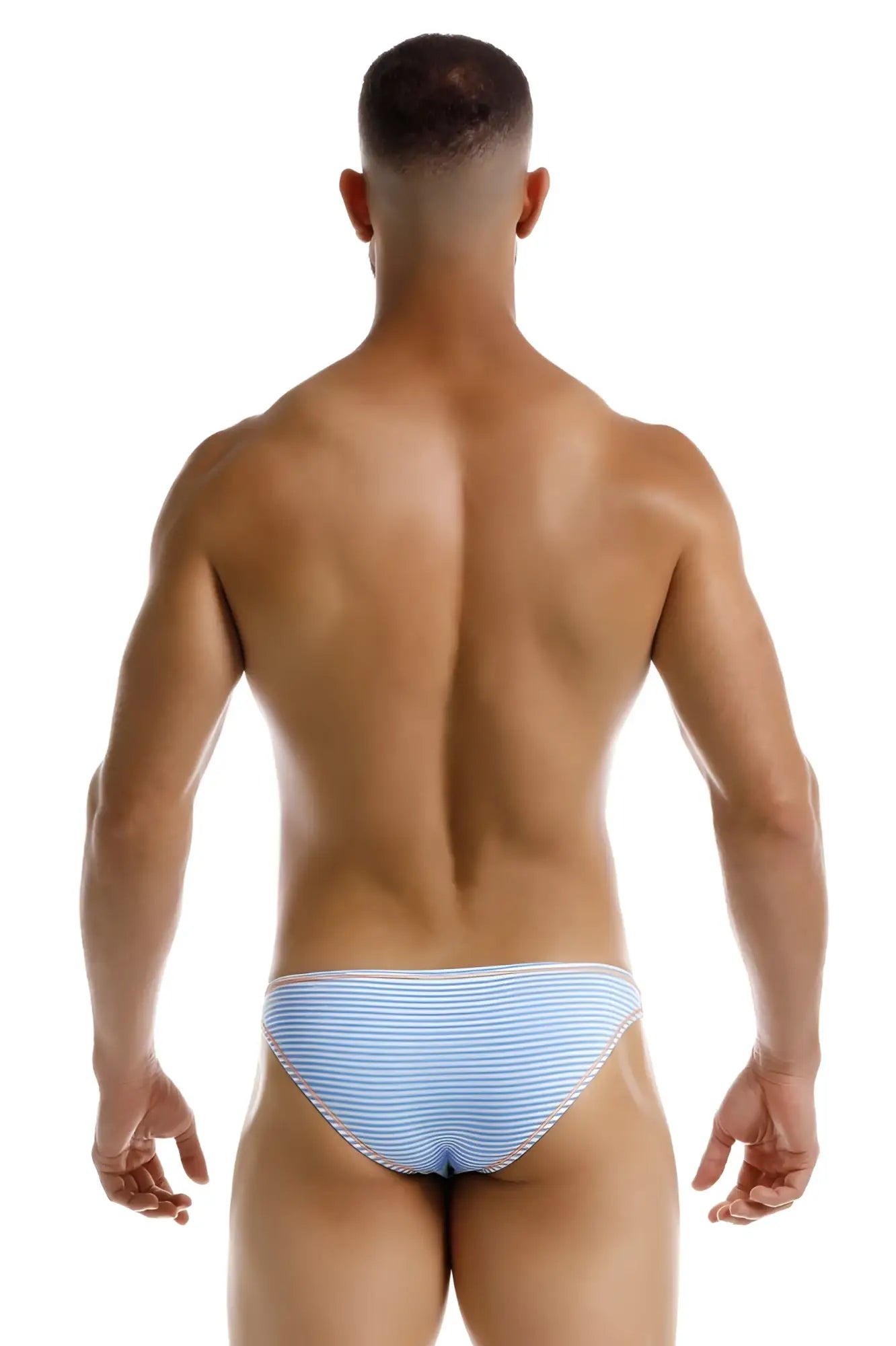Light blue and white striped jor 2249 sour bikini color blue swim trunks with a snug tailored fit