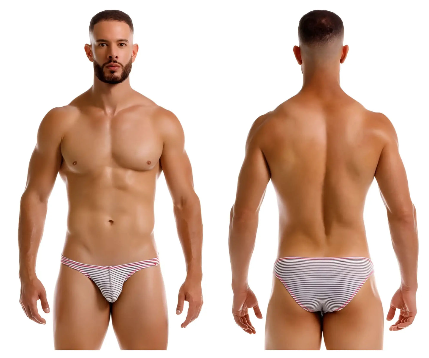 Men’s jor 2249 sour bikini briefs in gray with thin red and white horizontal stripes for everyday comfort