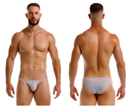 Men’s jor 2249 sour bikini briefs in gray with thin red and white horizontal stripes for everyday comfort