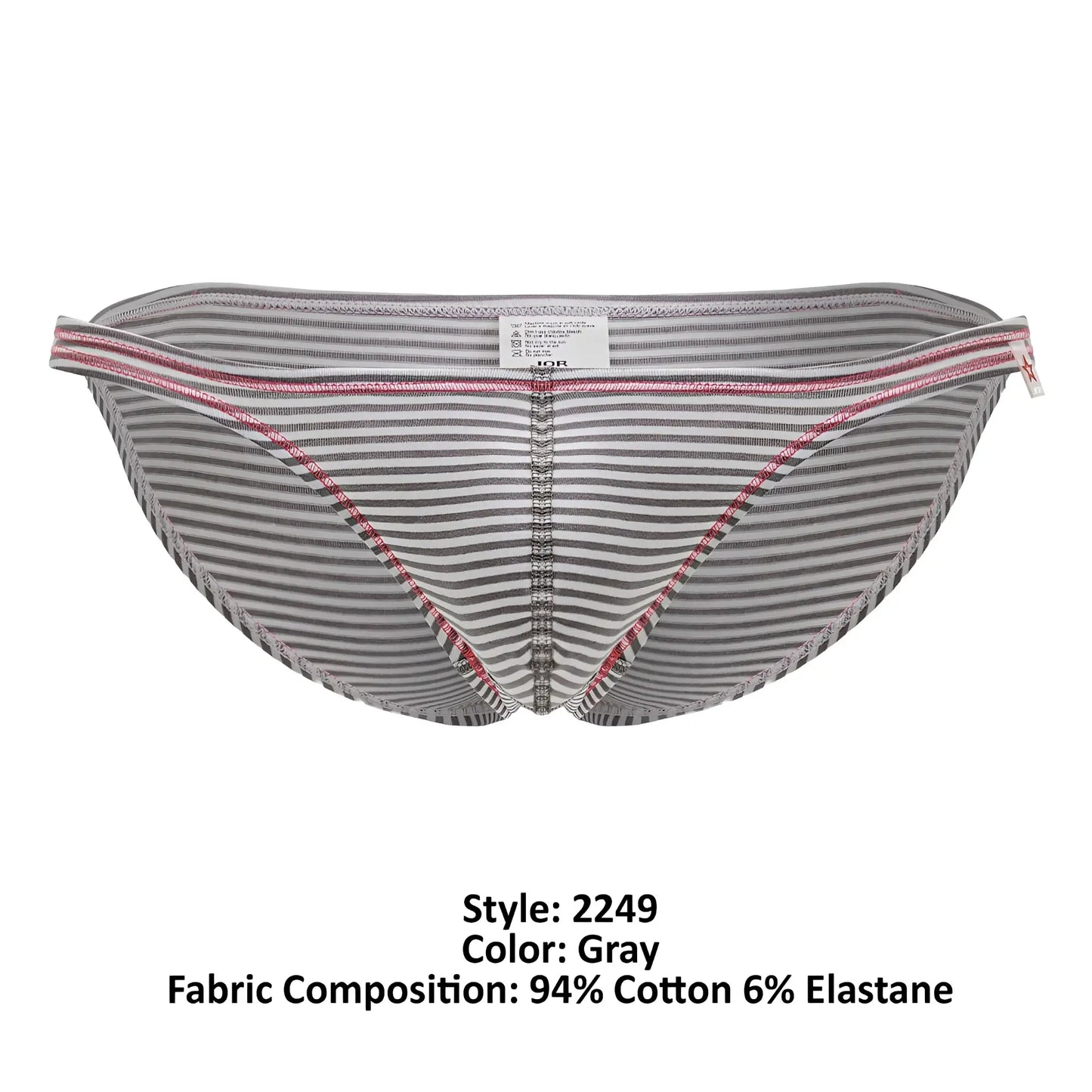 Gray striped briefs with pink trim made from cotton elastane blend jor 2249 sour bikini color gray
