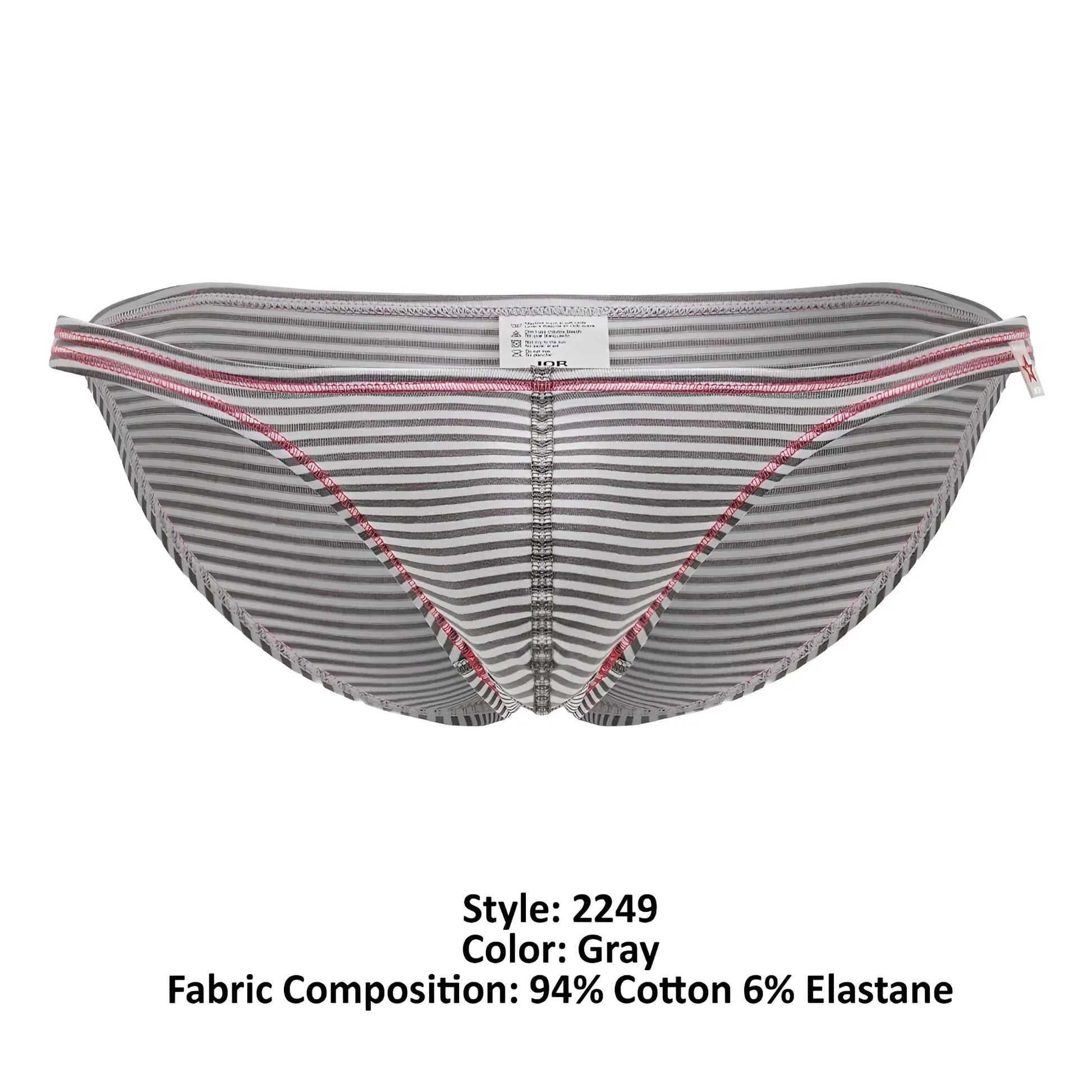 Gray striped briefs with pink trim made from cotton elastane blend jor 2249 sour bikini color gray