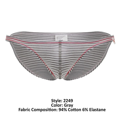 Gray striped briefs with pink trim made from cotton elastane blend jor 2249 sour bikini color gray