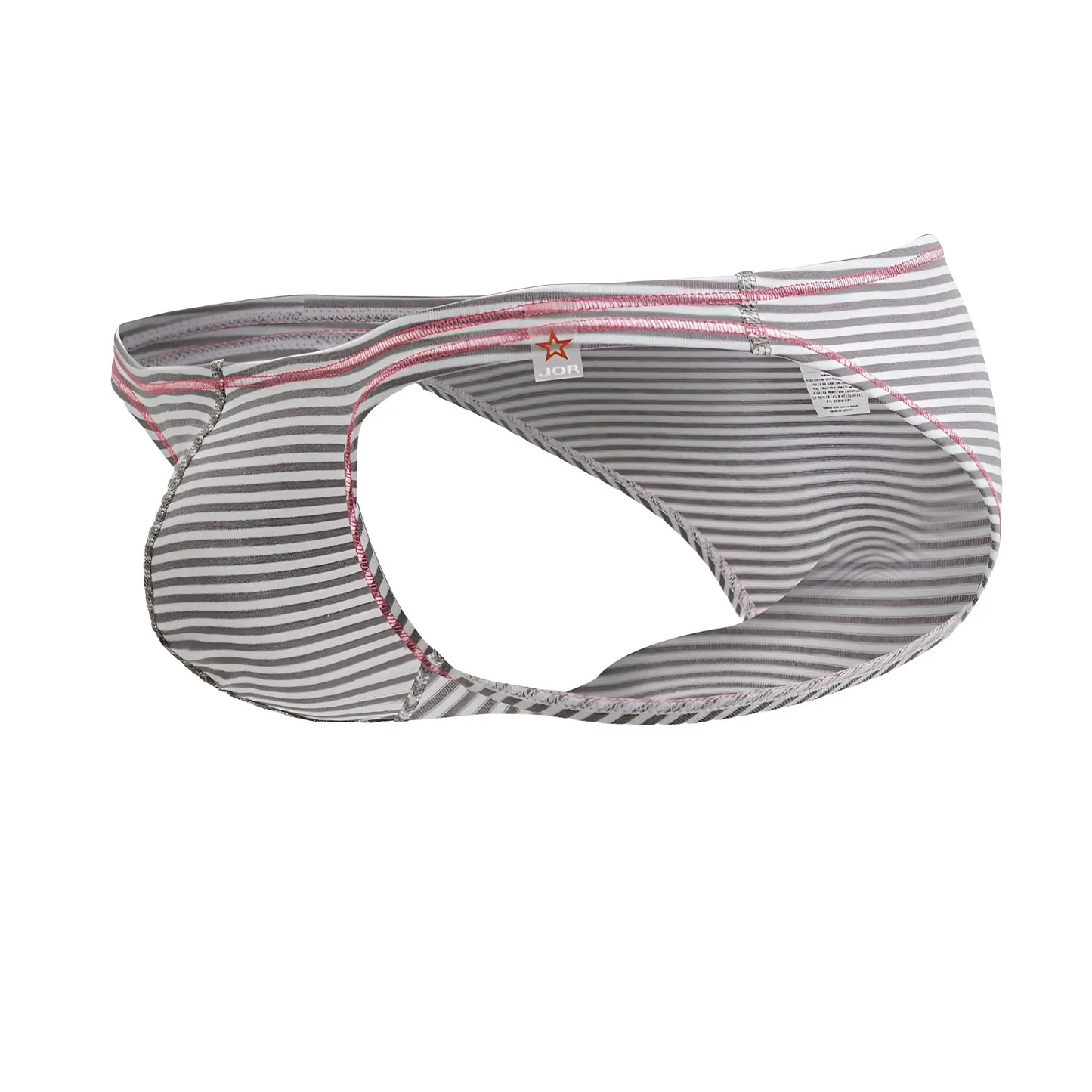 Gray and white striped men’s briefs with pink stitching edges in jor 2249 sour bikini color gray style
