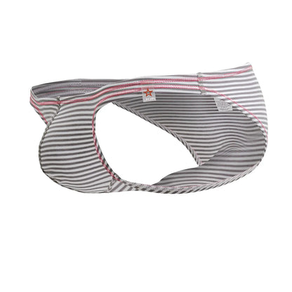 Gray and white striped men’s briefs with pink stitching edges in jor 2249 sour bikini color gray style