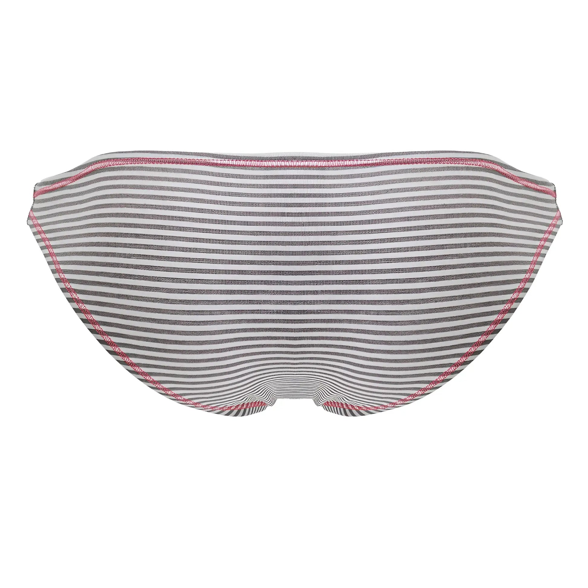 Gray and white striped bikini bottom with pink stitching from jor 2249 sour bikini color gray shown from front view