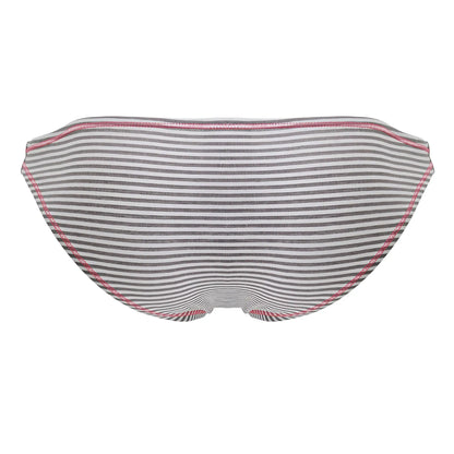 Gray and white striped bikini bottom with pink stitching from jor 2249 sour bikini color gray shown from front view