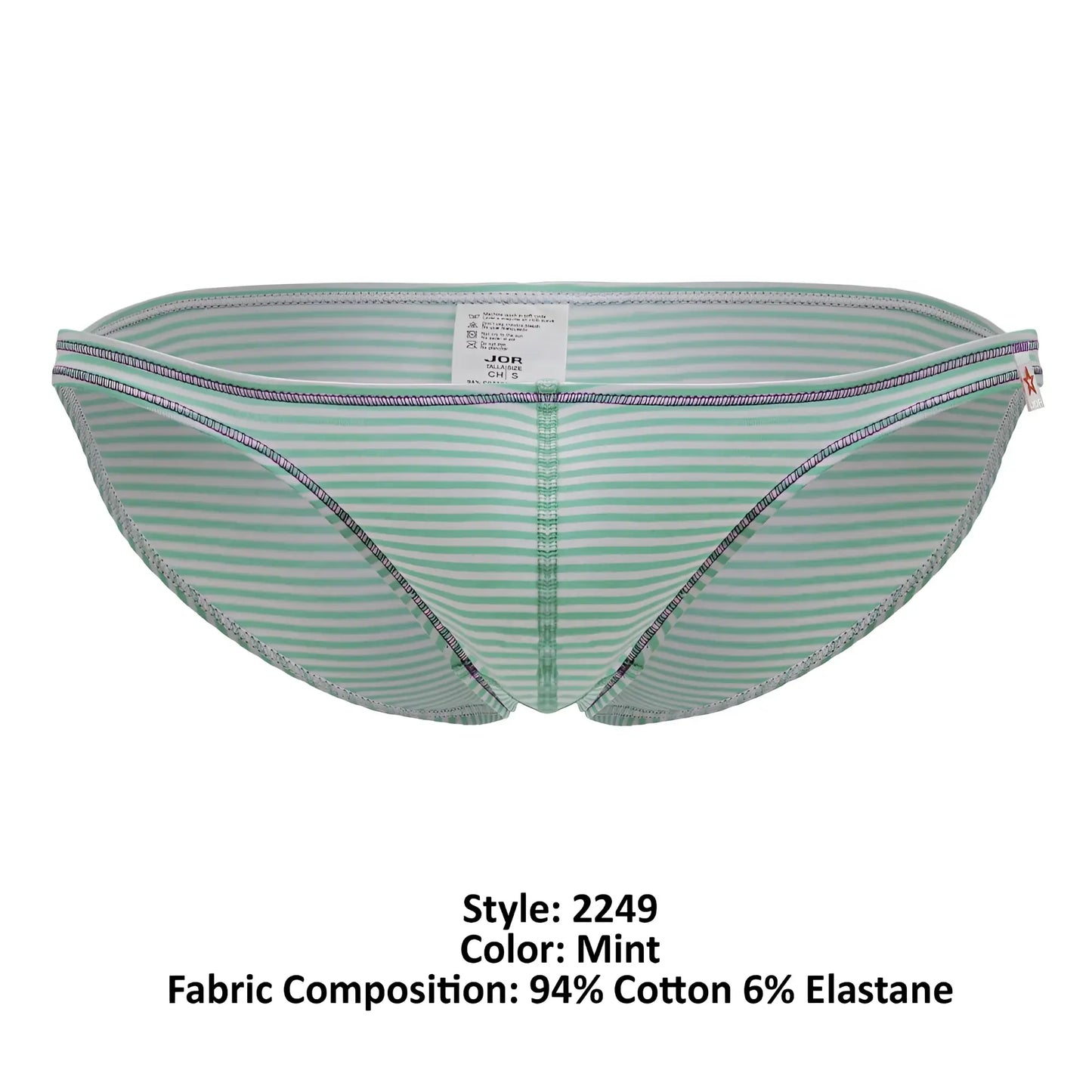 Mint-colored jor 2249 sour bikini briefs with gray stitching made of 94% cotton 6% elastane in a sleek design