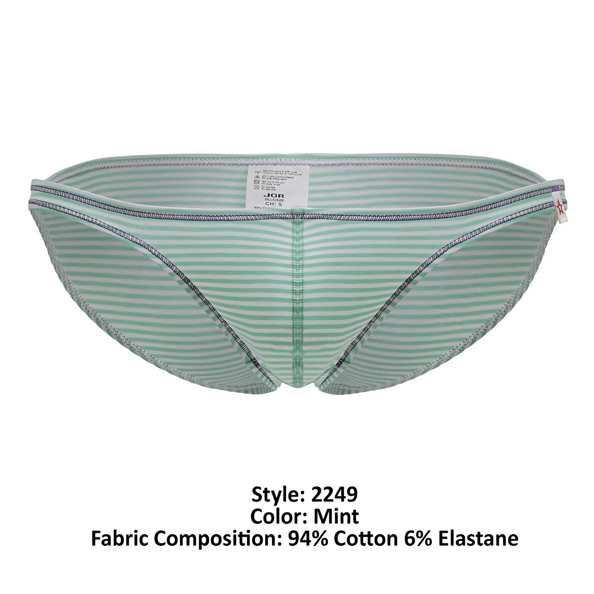 Mint-colored jor 2249 sour bikini briefs with gray stitching made of 94% cotton 6% elastane in a sleek design