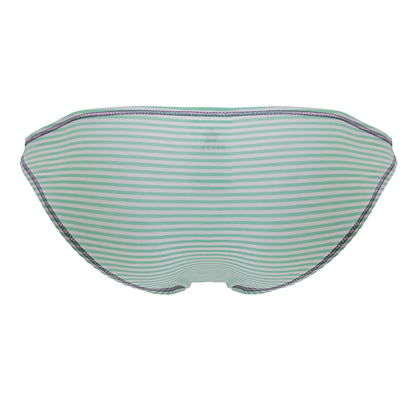 A mint green and white striped bikini bottom with subtle textured seams from jor 2249 sour bikini color mint collection