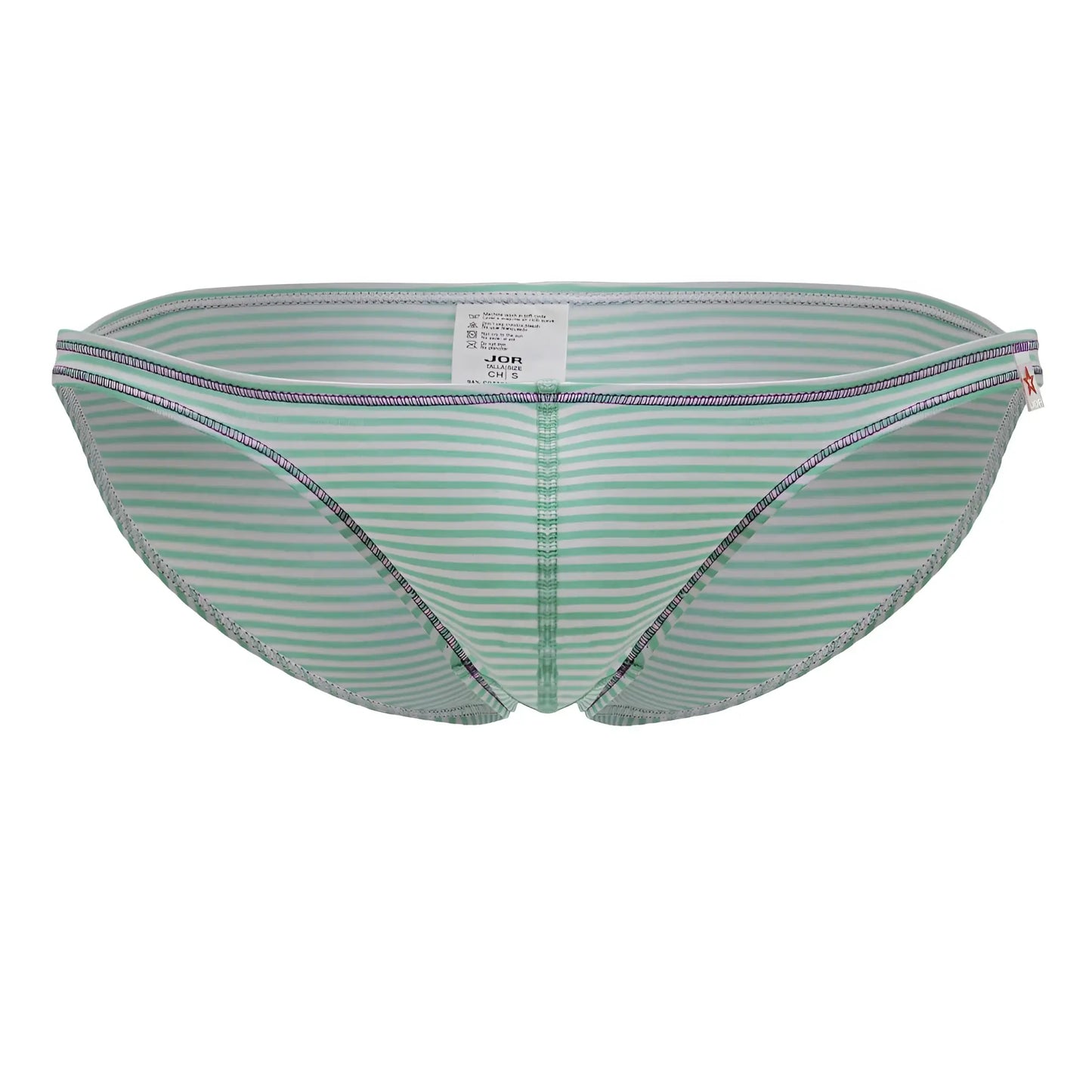 JOR 2249 Sour bikini bottom in mint light green and white stripes with subtle textured trim