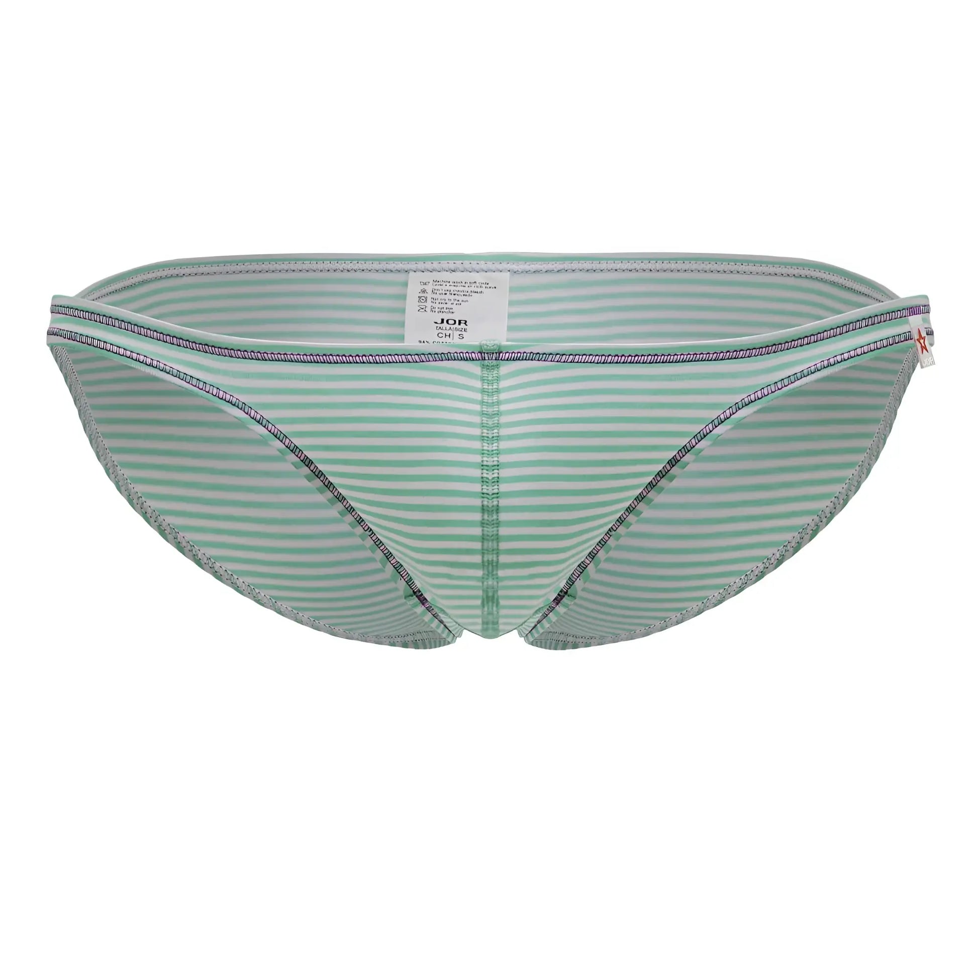 JOR 2249 Sour bikini bottom in mint light green and white stripes with subtle textured trim