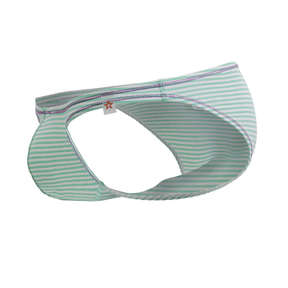 Light green and white striped cotton JOR 2249 Sour Bikini briefs with subtle gray trim in mint color
