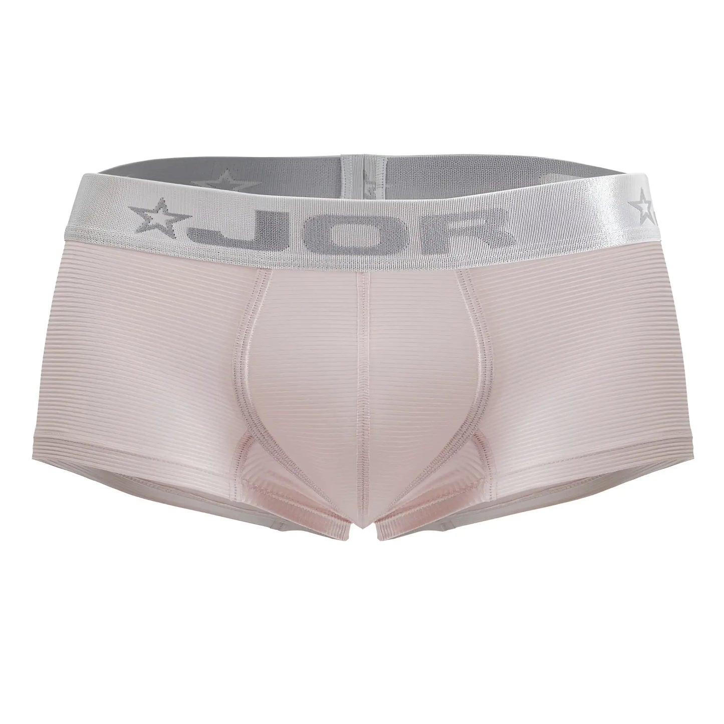 Light pink ribbed men briefs with gray jor elastic waistband and star motifs from jor 2251 bright trunks collection