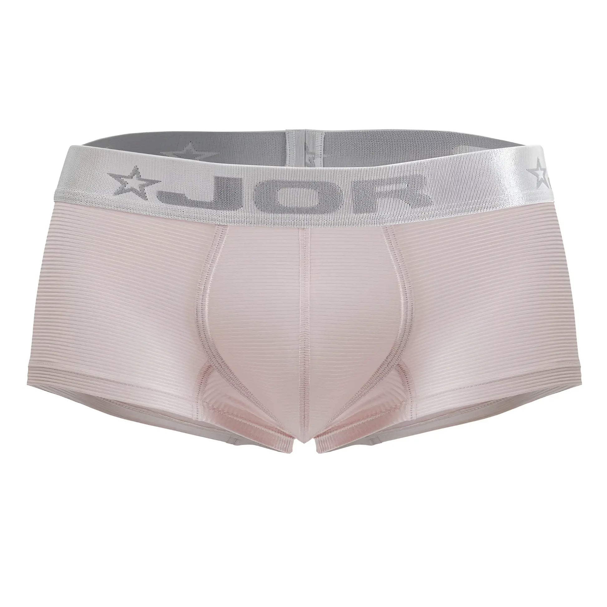 Light pink ribbed men briefs with gray jor elastic waistband and star motifs from jor 2251 bright trunks collection