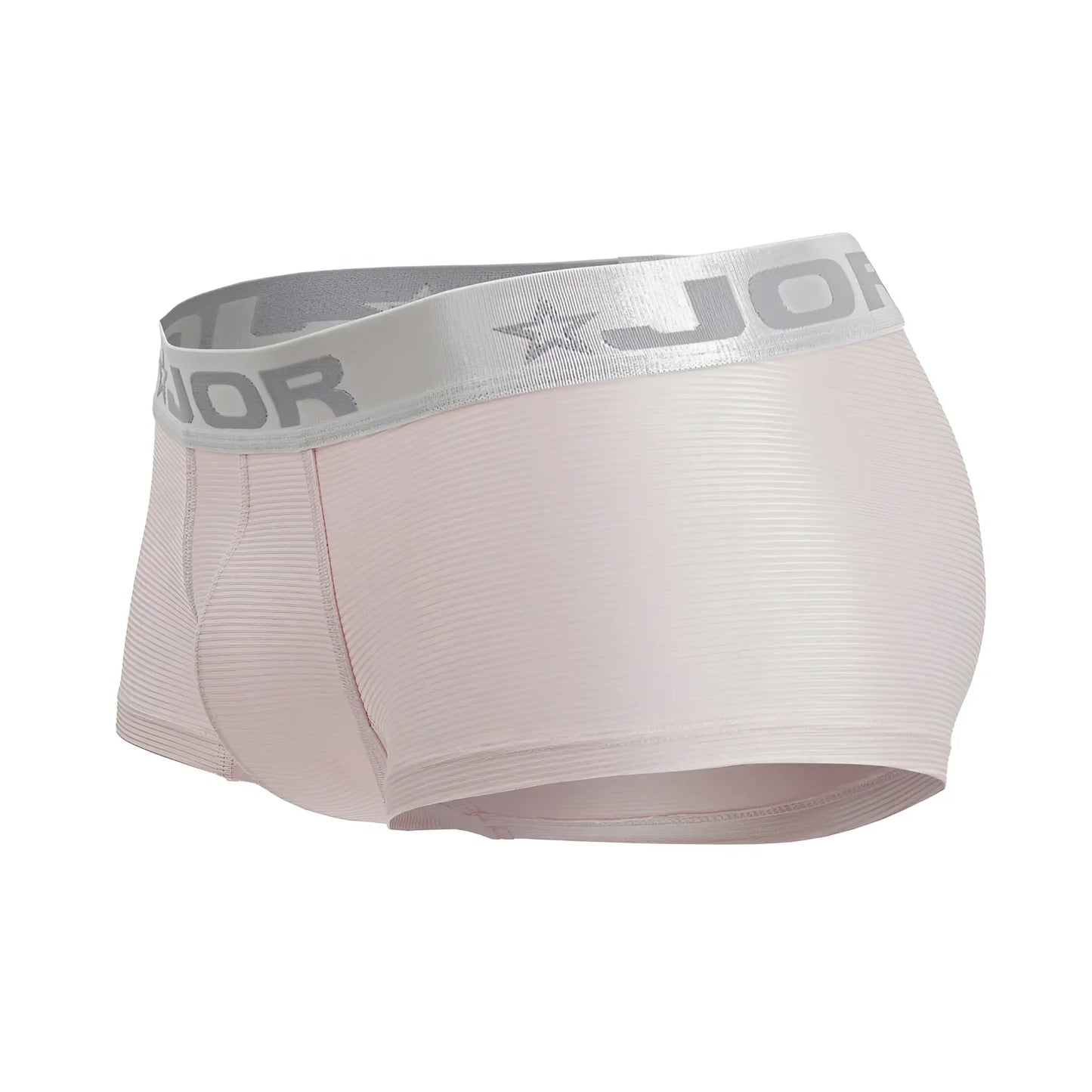 Light pink ribbed men’s briefs with silver elastic waistband featuring jor logo and star emblem bright trunks 2251