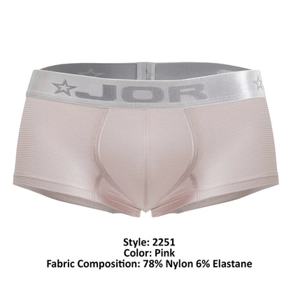 Pink jor 2251 bright trunks men’s briefs with ribbed texture and gray waistband featuring the brand logo