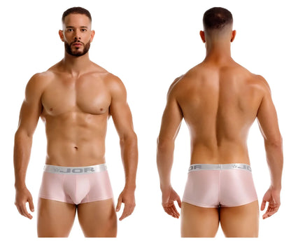 Pink jor 2251 bright trunks men’s briefs with silver waistband featuring the brand logo and star emblem