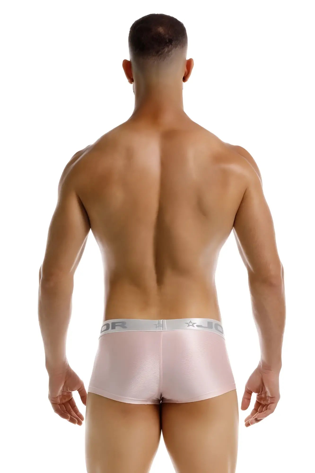 Pink metallic textured briefs with silver waistband featuring jo logo and star emblem jor 2251 bright trunks