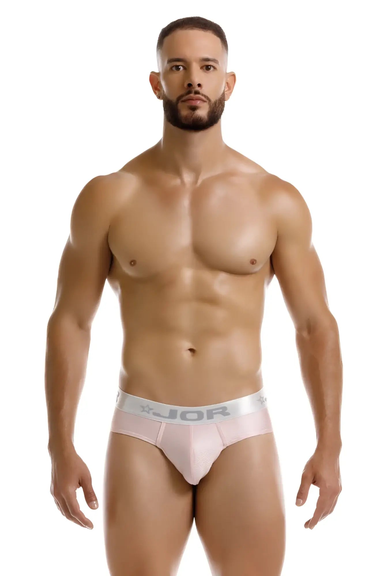 Pink jor 2252 bright briefs with white elastic waistband featuring jor logo in soft breathable fabric