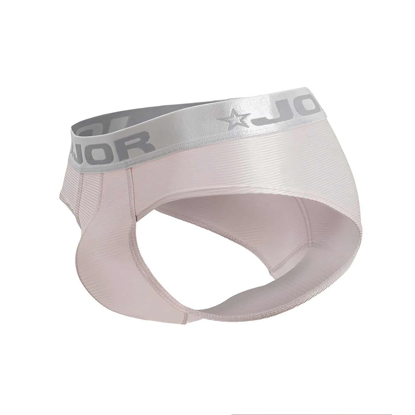 A light pink ribbed fabric brief with a silver elastic waistband branded jor star logo from jor 2252 bright briefs
