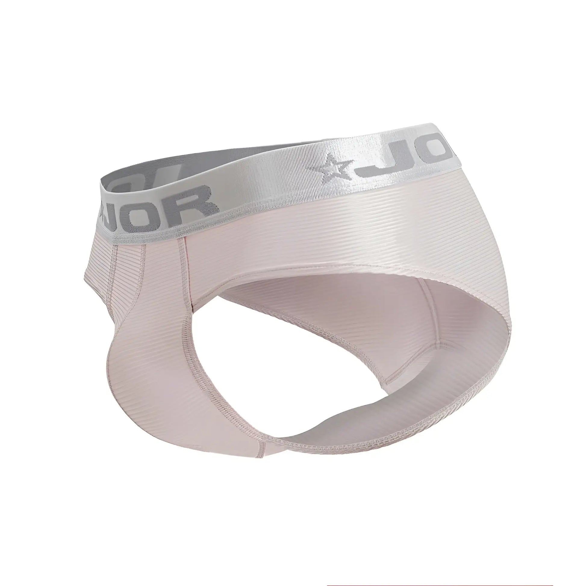 A light pink ribbed fabric brief with a silver elastic waistband branded jor star logo from jor 2252 bright briefs