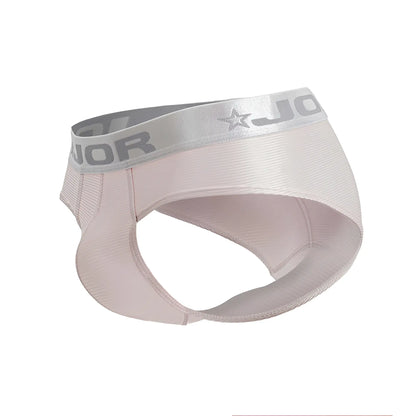 A light pink ribbed fabric brief with a silver elastic waistband branded jor star logo from jor 2252 bright briefs