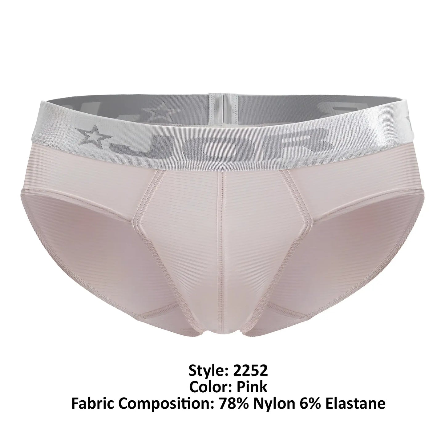 Pink jor 2252 bright briefs men’s underwear with silver star and brand logo waistband details