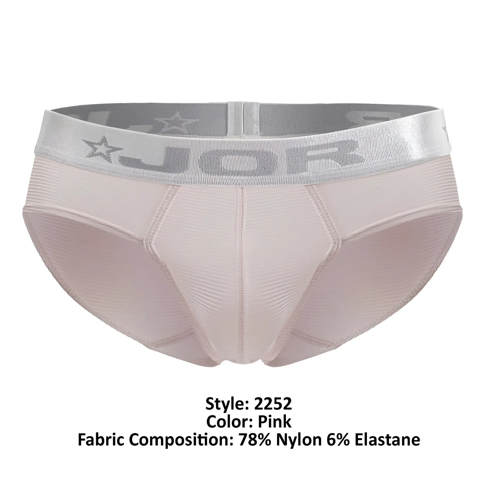 Pink jor 2252 bright briefs men’s underwear with silver star and brand logo waistband details